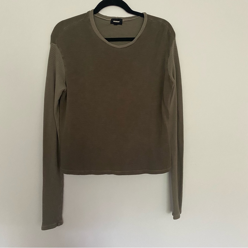 FINAL PRICE Monrow olive green ribbed sleeve crewneck pullover size extra small